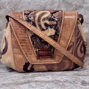 Vintage Sharif Brown and Black Patchwork Crossbody Bag